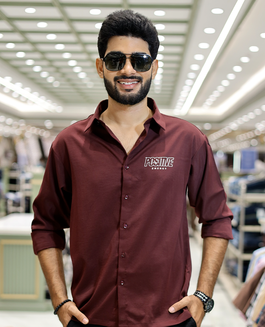 Maroon Poly-Blended Back Flap Casual Shirt