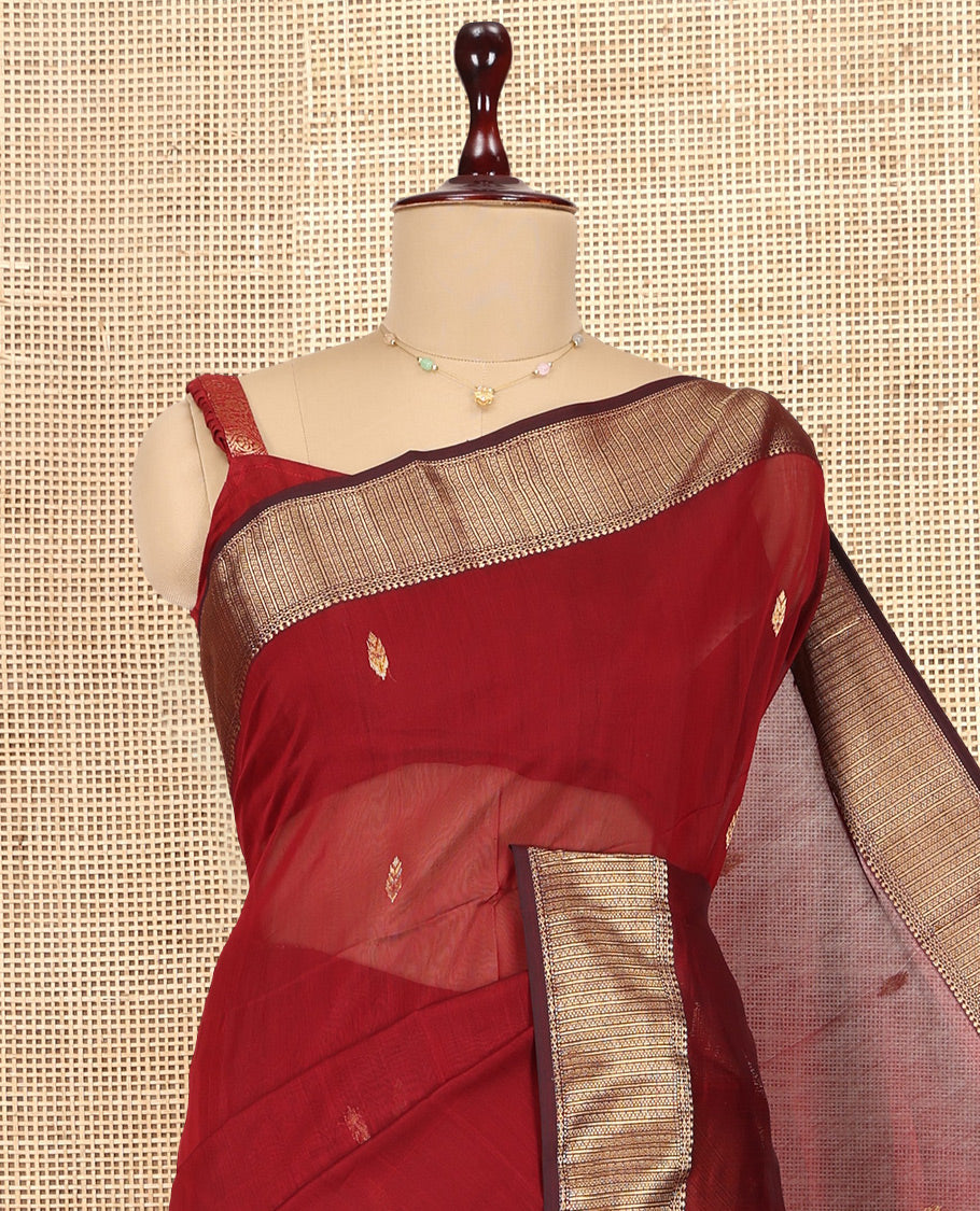 Maroon Maheshwari Cotton Saree