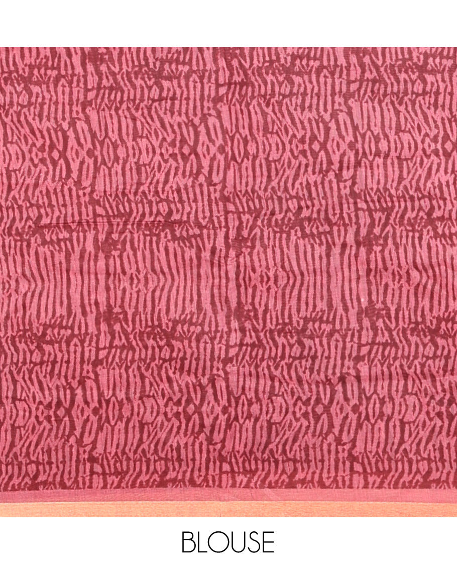 Onion Pink Linen Cotton Saree, Adorned with Shibori Checks, a Subtle Piping Border, Geometric Pallu, and a Matching Blouse