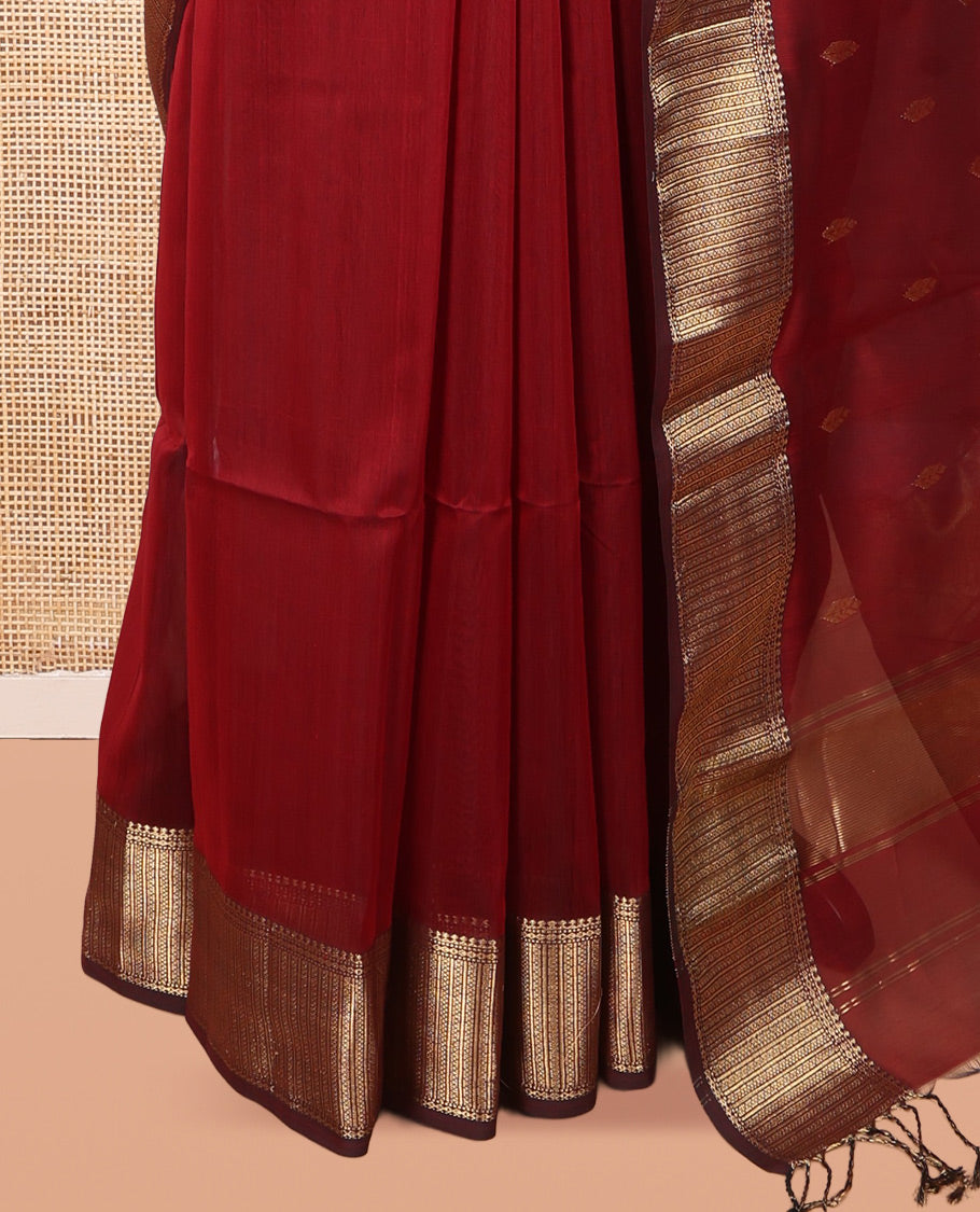 Maroon Maheshwari Cotton Saree