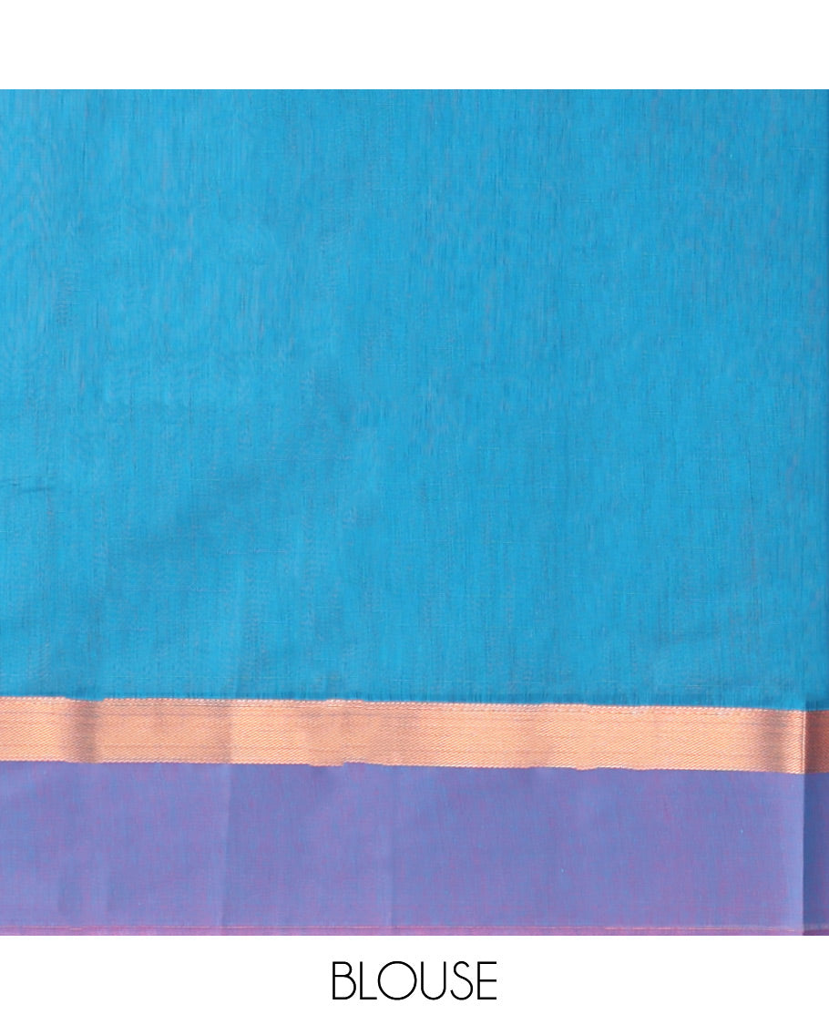 Blue Semi-Silk Cotton Saree, Artfully Detailed with Floral Creeper Design All Over Its Body, Complemented by a Contrast Paisley Zari Design Border, Pallu of Paisley Design, and Paired with a Matching Blouse