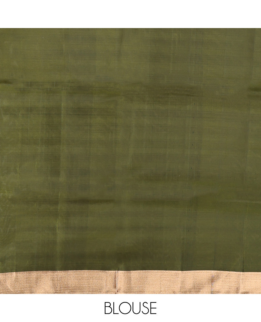 Green Mayuri Lite Silk Mix Saree, Detailed with Buttas All Over Its Body, Highlighted by a Zari Bavanji Border, Pallu of Intricate Designs, and Paired with a Contrast Blouse