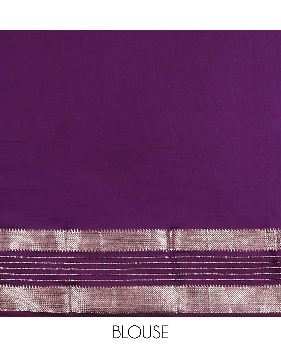 Lavender Plain Assam Silk Saree, Complemented by Contrast Traditional Zari Border,  Zari Woven Pallu, and Contrast Blouse
