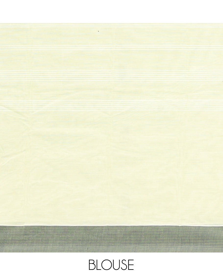 Green Kanchi Cotton Saree, Decked Up with Thread Buttas, Contrast Border, Pallu of Jaal Design, and a Matching Blouse