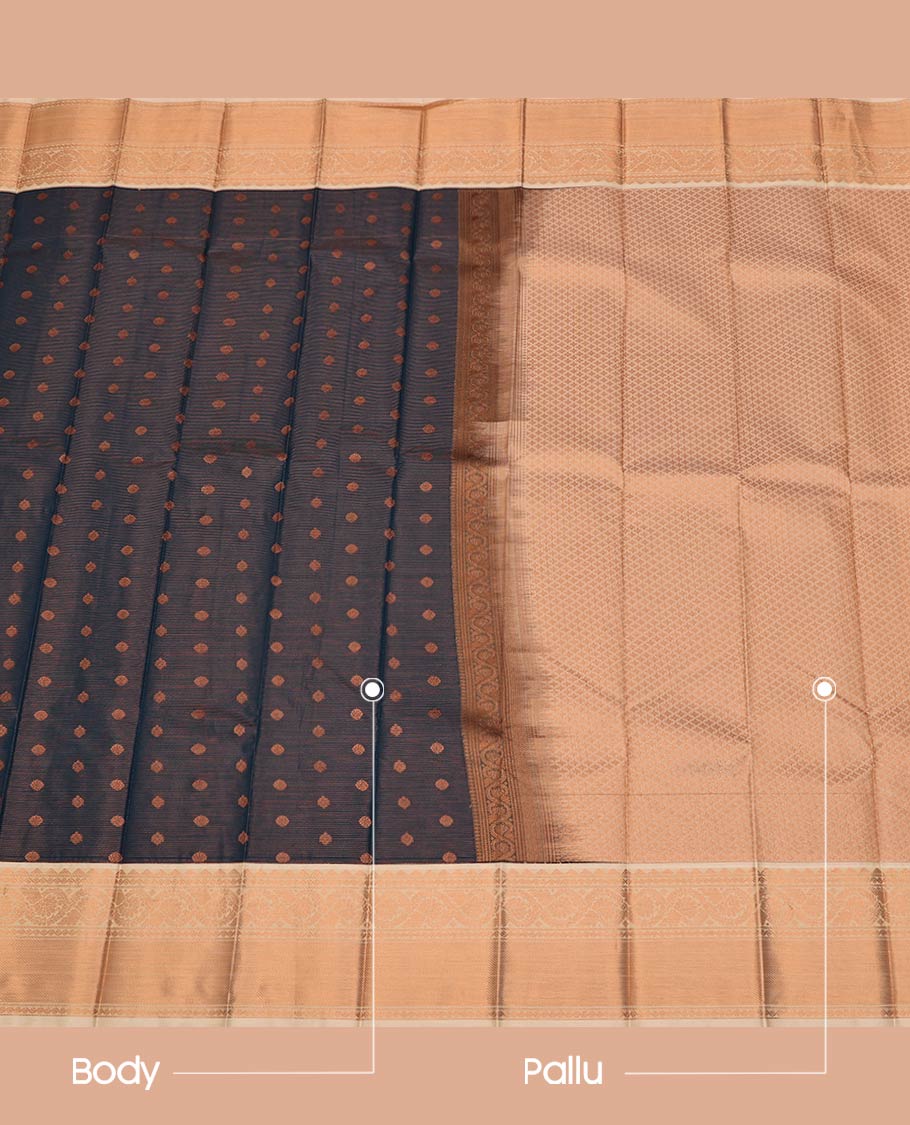 Blue Budget Silk Saree, Enlivened with Zari Buttas and Stripes on Its Body, Complemented by a Contrast Traditional Zari Design Border, a Grand Pallu of Jaal Designs, and Paired with a Contrast Blouse