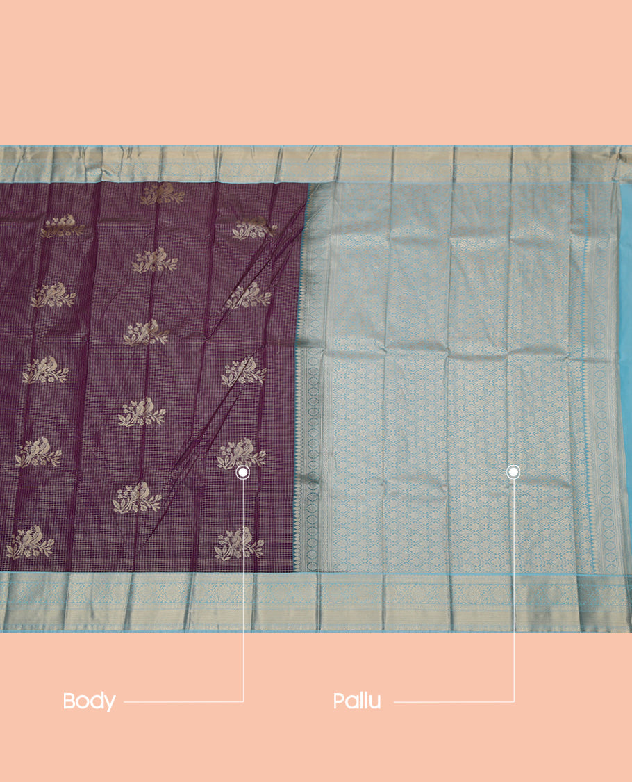 Purple Checks Budget Silk Saree