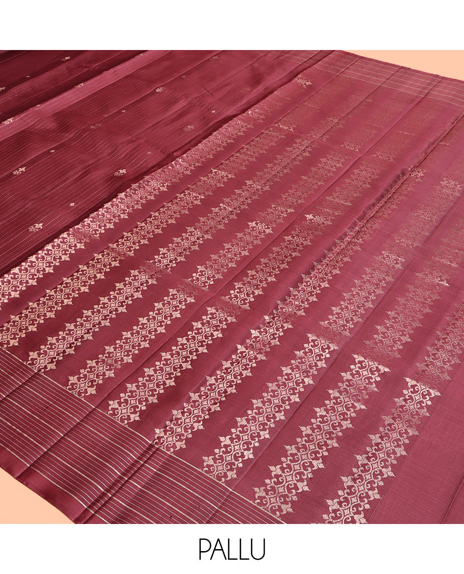 Rosewood Pink Mayuri Soft Silk Saree, Entralled with Zari Buttas and Stripes All Over Its Body, Highlighted by Zari Striped Border, Intricately Designed Pallu and Paired with a Matching Blouse
