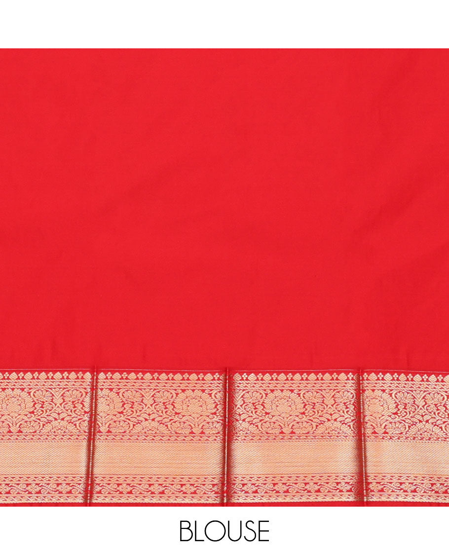 Mustard Budget Silk Saree, Adorned with Zari Butta Enclosed Checks, Contrast Traditional Zari Border, Grand Pallu, and a Contrast Blouse