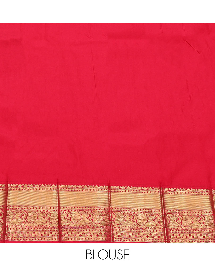 Black Budget Silk Saree, Ornamented with Zari Buttas and Checks, Complemented by a Contrast Traditional Zari Border, Grand Pallu, and Contrast Blouse