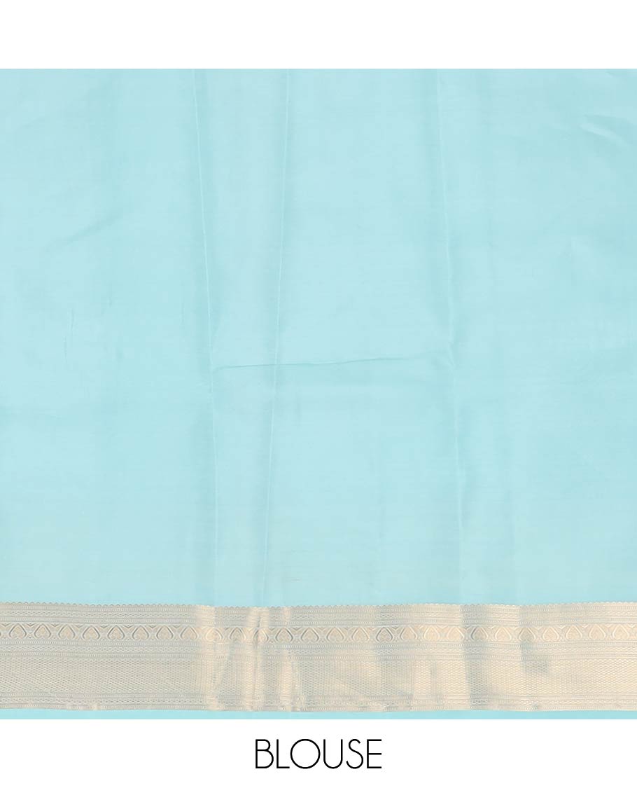 Blue zari buttas silk saree, jaal pallu & zari border of rekku, muthu, mayil kann & jadai nagam