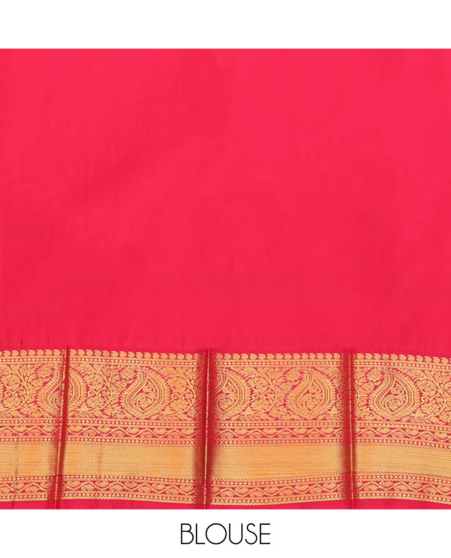 Black Budget Silk Saree, Woven with Zari Buttas and Stripes, Complemented by a Contrast Traditional Zari Border, Grand Pallu, and Contrast Blouse