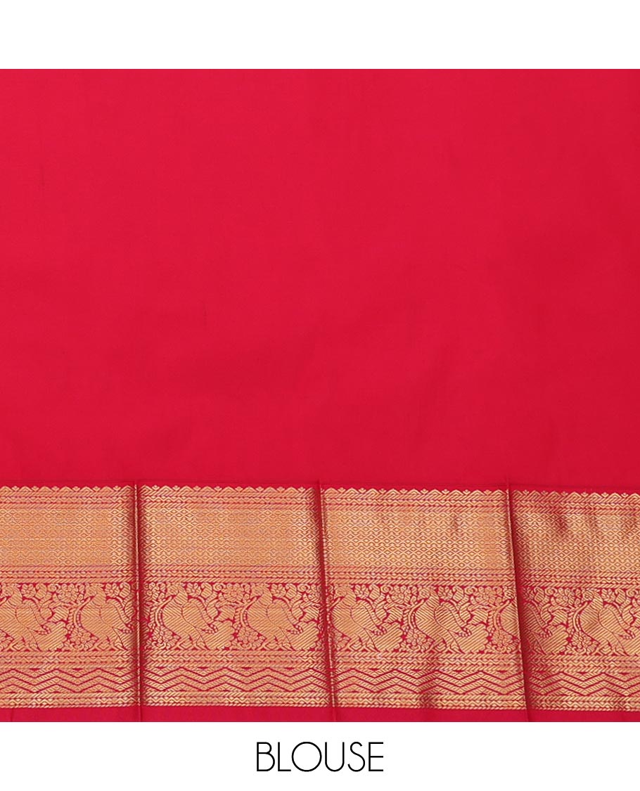 Green Budget Silk Saree, Woven with Zari Buttas, Complemented by Contrast Traditional Zari Border, Grand Pallu, and Contrast Blouse
