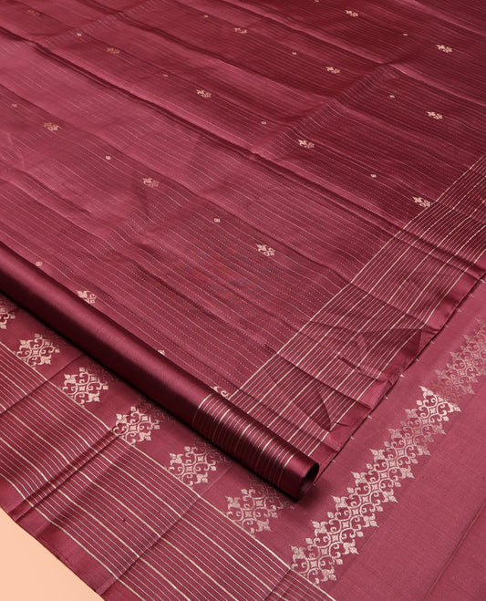 Rosewood Pink Mayuri Soft Silk Saree, Entralled with Zari Buttas and Stripes All Over Its Body, Highlighted by Zari Striped Border, Intricately Designed Pallu and Paired with a Matching Blouse