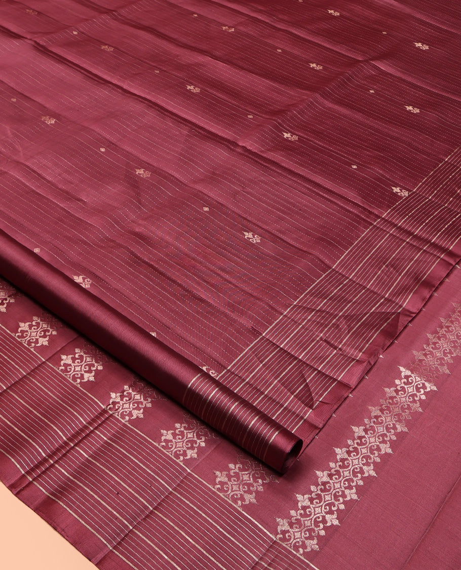Rosewood Pink Mayuri Soft Silk Saree, Entralled with Zari Buttas and Stripes All Over Its Body, Highlighted by Zari Striped Border, Intricately Designed Pallu and Paired with a Matching Blouse