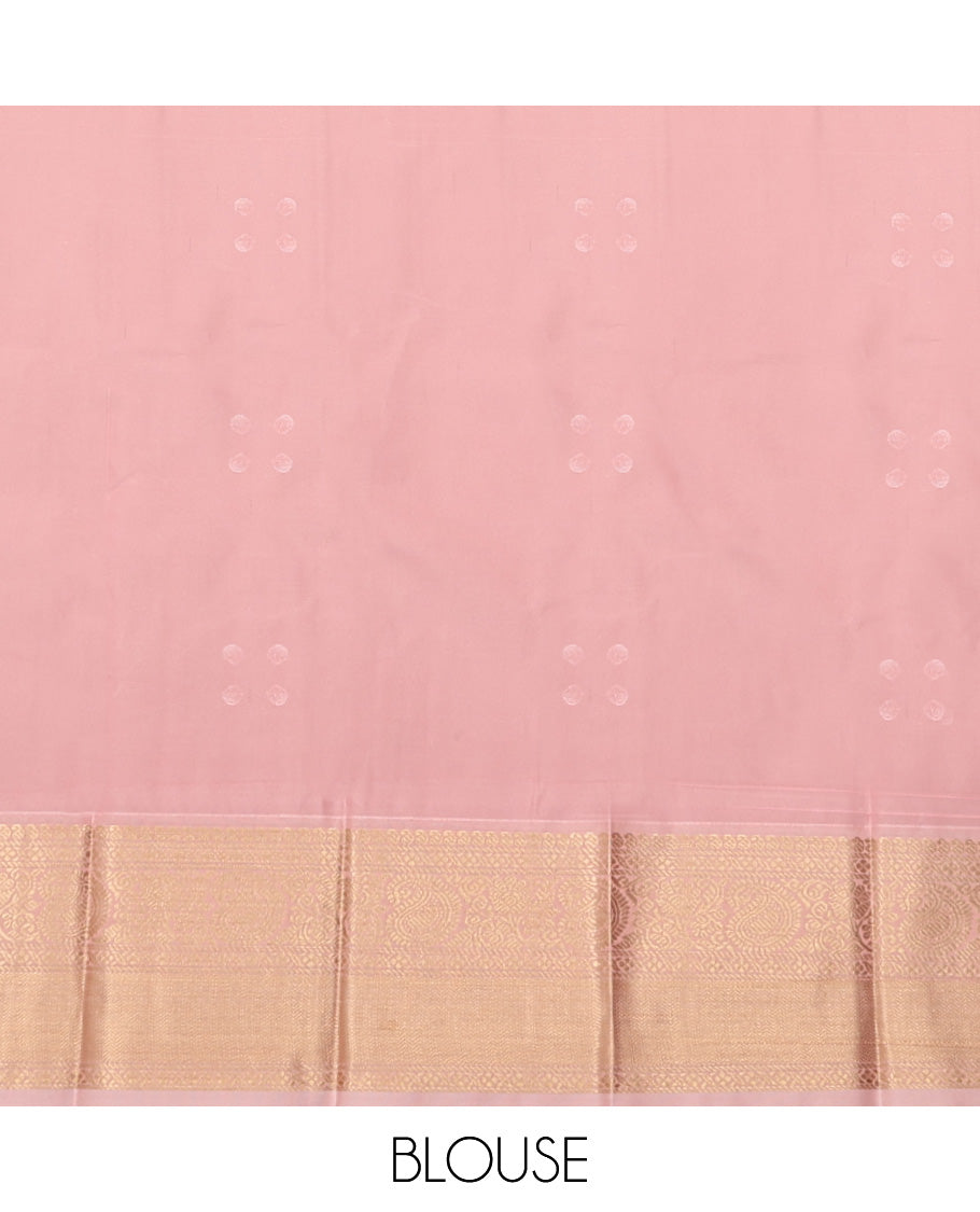 Green Budget Silk Saree, Embellished with Zari Buttas, Complemented by a Contrast Traditional Zari Border, Grand Pallu, and a Contrast Blouse