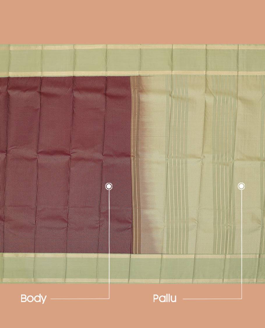 Maroon Budget Silk Saree, Embellished with Zari Stripes, a Contrast Rettai Pettu Border, Striped Pallu, and a Contrast Blouse