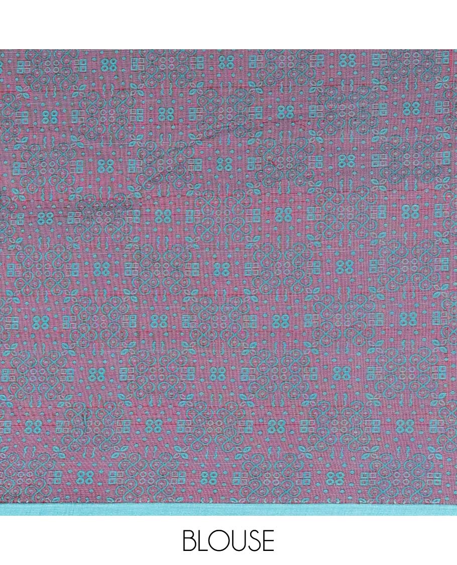 Borderless blue Coimbatore cotton saree with buttas, self-pallu of intricate designs