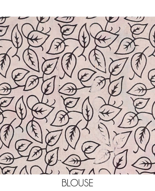 Green floral vine design machine-printed kalamkari cotton saree ,contrast floral border & peacock design pallu