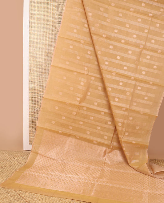 Borderless sandal striped, floral design silk cotton saree with floral jaal design pallu