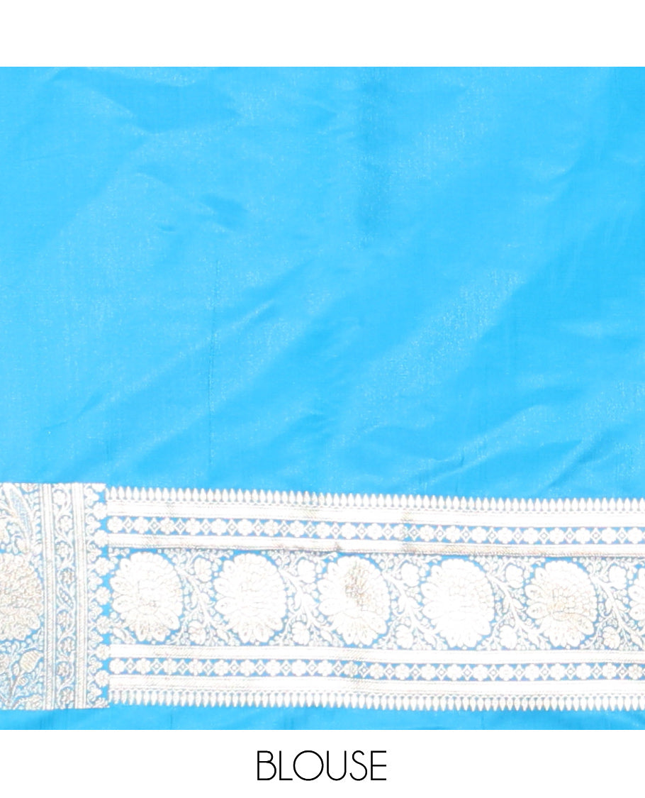 Blue Banarasi Nylon Saree, Graced with Buttas, Floral Creeper Zari Border, Intricate Pallu, and a Matching Blouse