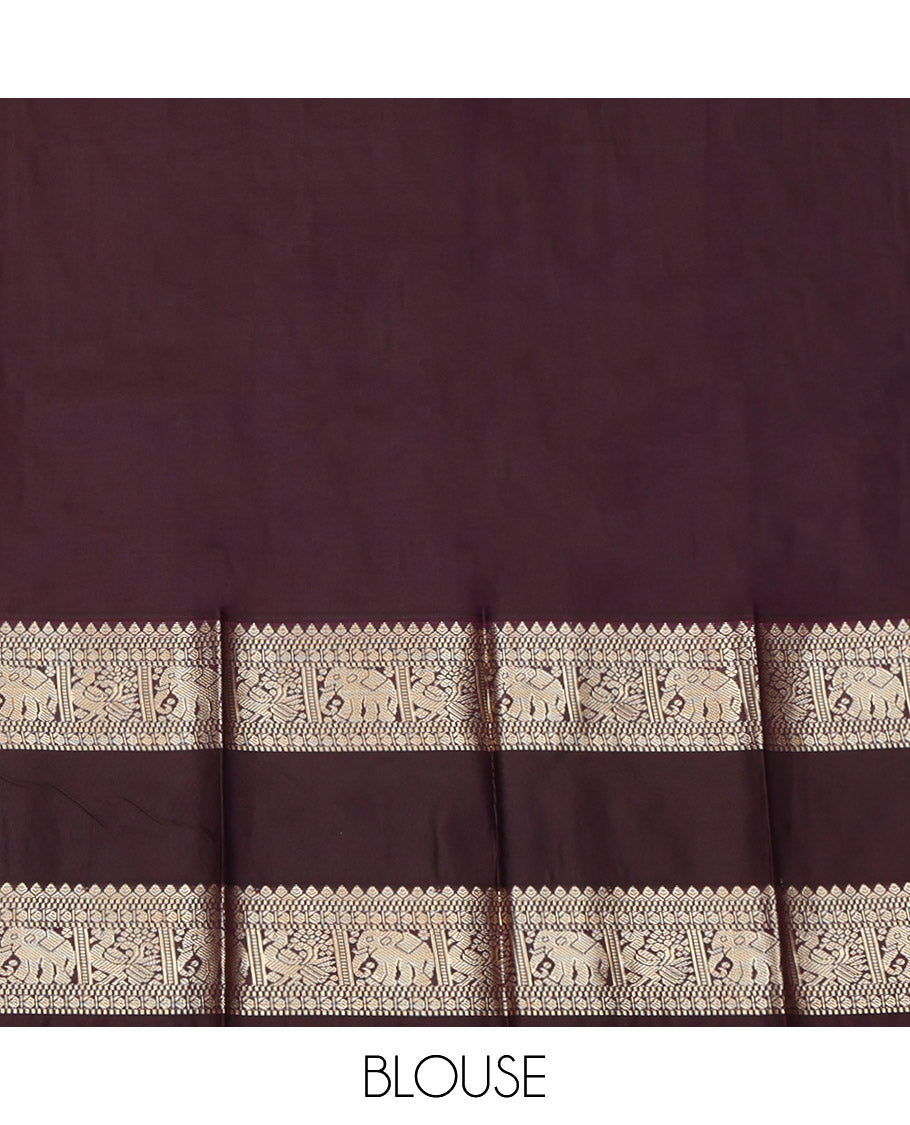 Green Budget Silk Saree, Prettified with Stripes and Floral Buttas, a Contrast Rettai Pettu Zari Border, a Grand Pallu and a Contrast Blouse