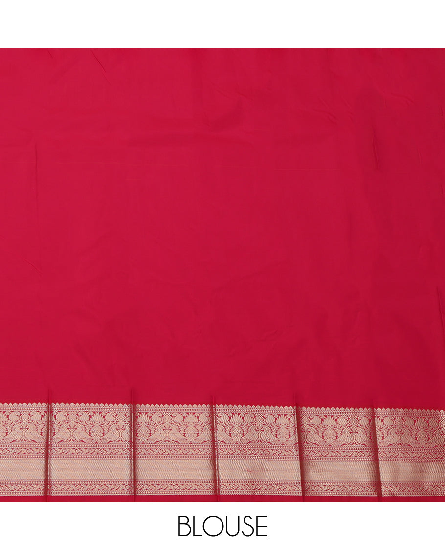 Green Budget Silk Saree, Decorated with Zari Buttas, Complemented by a Contrast Traditional Zari Border, Paisley Pallu, and Contrast Blouse