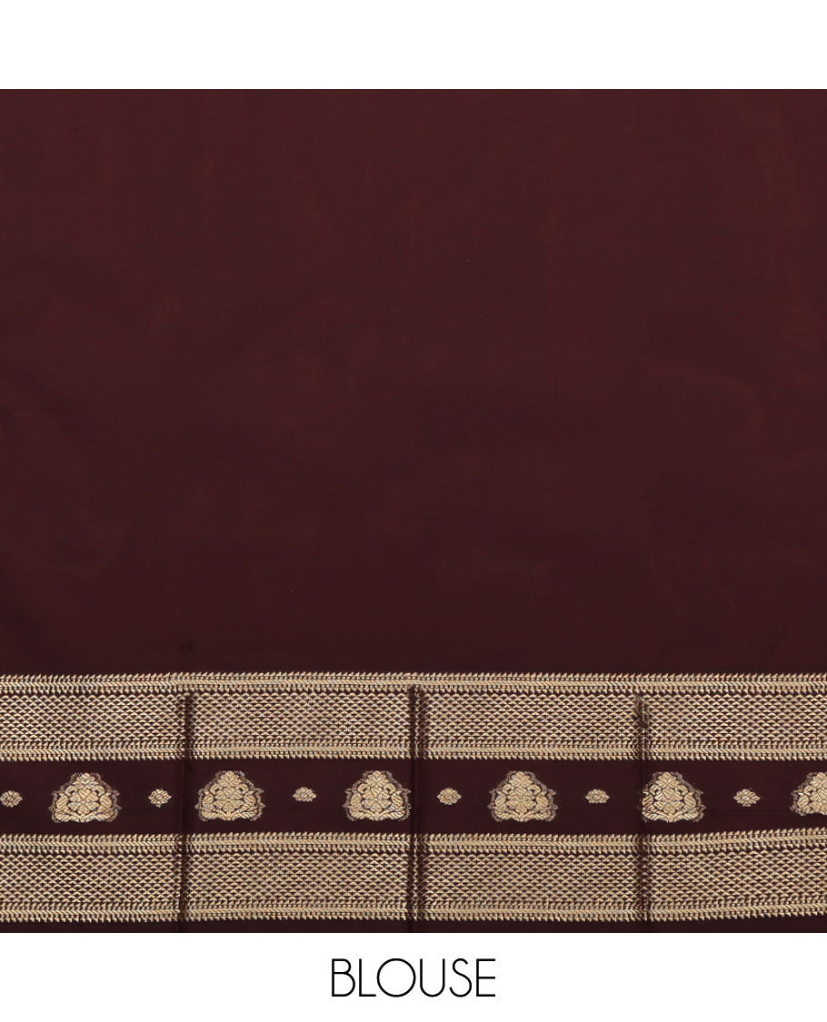 Red Budget Silk Saree, Beautified with Zari Buttas, Complemented by a Contrast Traditional Zari Border, Pallu of Jaal Designs, and a Contrast Blouse