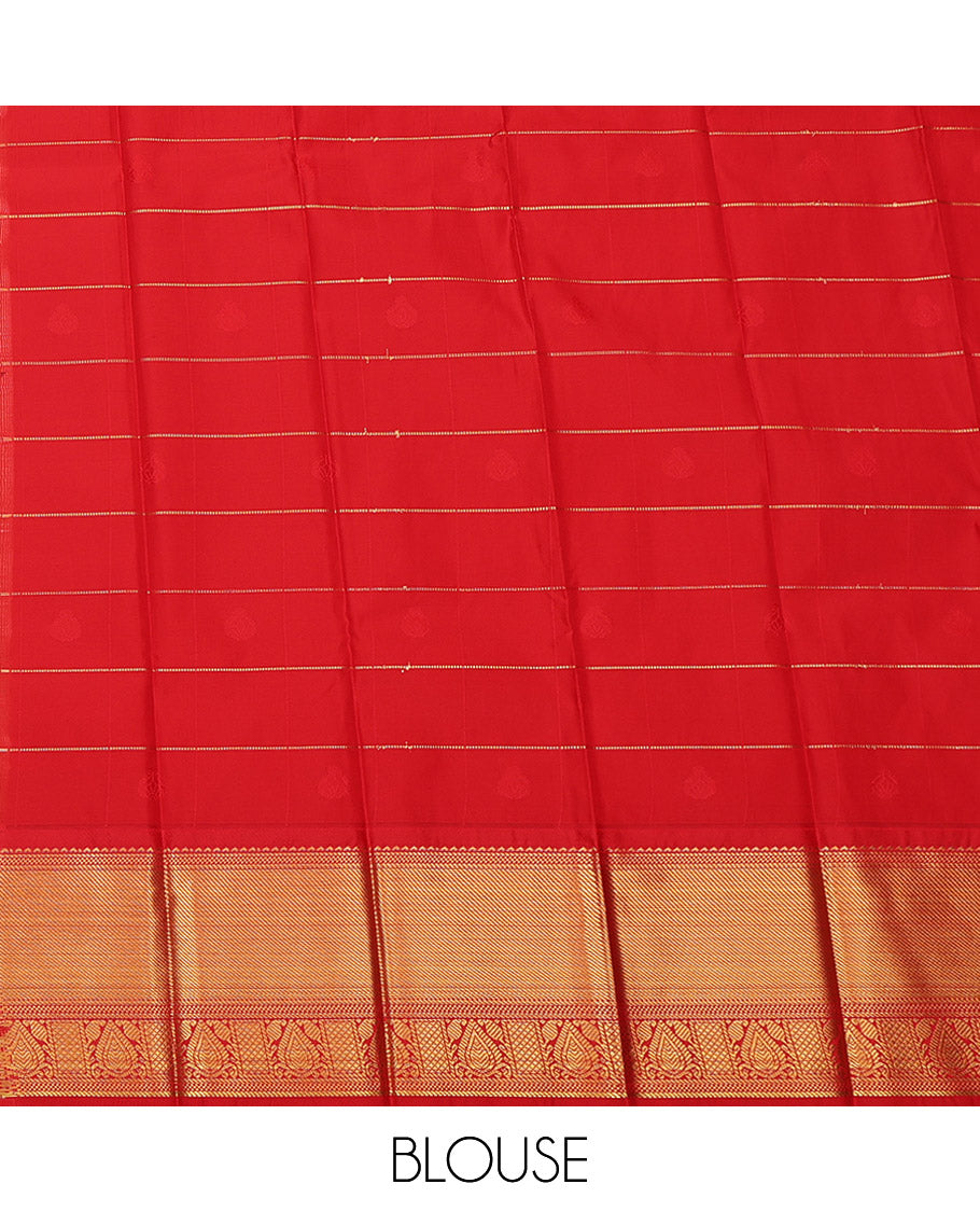 Green Budget Silk Saree, Decked Up with Zari Butta Enclosed Checks on Its Body, Complemented by a Contrast Traditional Zari Design Border, Grand Jaal Pallu, and Paired with a Contrast Blouse