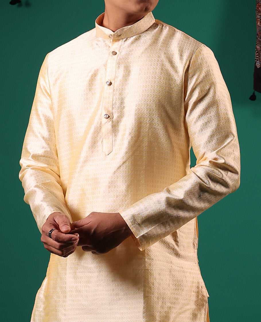 Ivory unique patterns embossed full-sleeved men's kurta set
