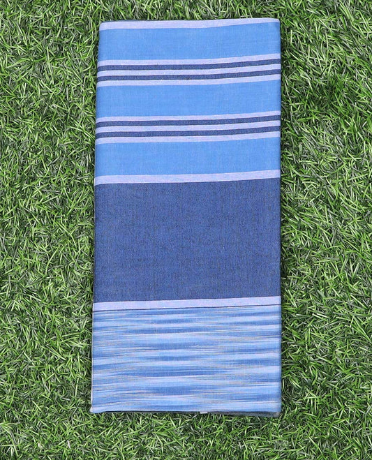 Blue horizontal striped cotton cozy lungi