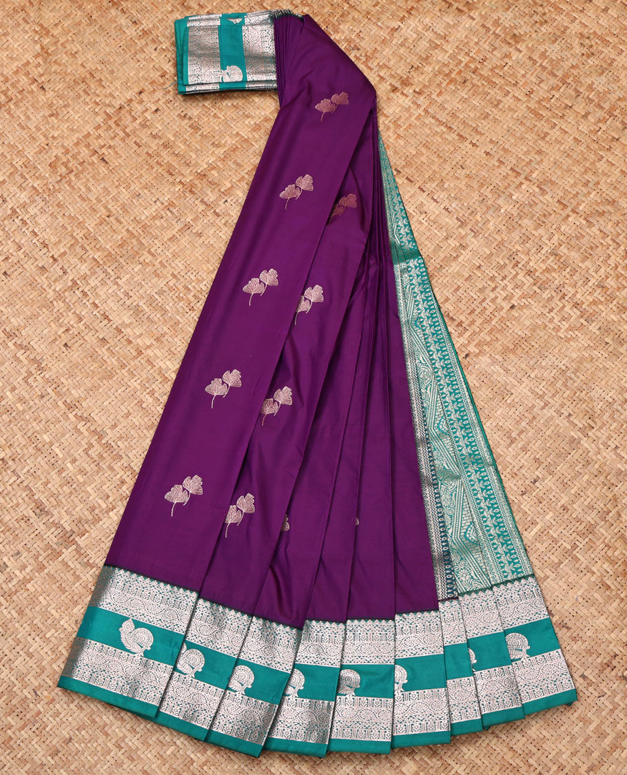 Violet Budget Silk Saree, Crafted with Zari Buttas, Complemented by Contrast Traditional Zari Border, Grand Pallu, and a Contrast Blouse