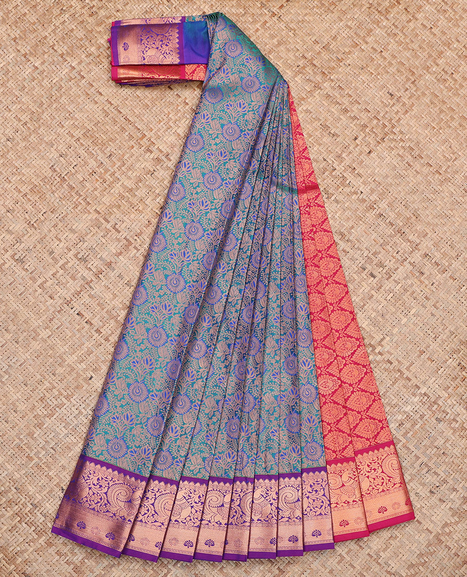Blue Budget Silk Saree, Masterfully Woven with Jacquard, Complemented by Contrast Peacock Zari Border, Intricate Pallu, and a Contrast Blouse