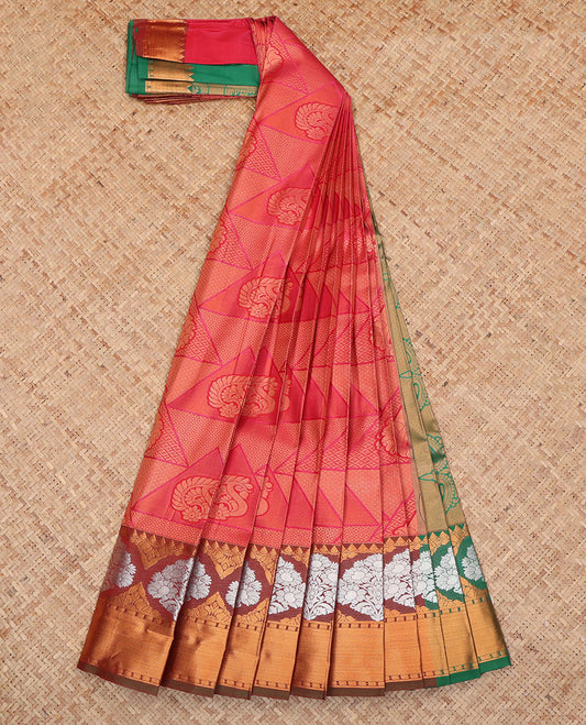 Pink Budget Silk Saree, Gleamed Up with Jacquard Design, a Contrast Traditional Zari Border, Grand Pallu, and a Contrast Blouse