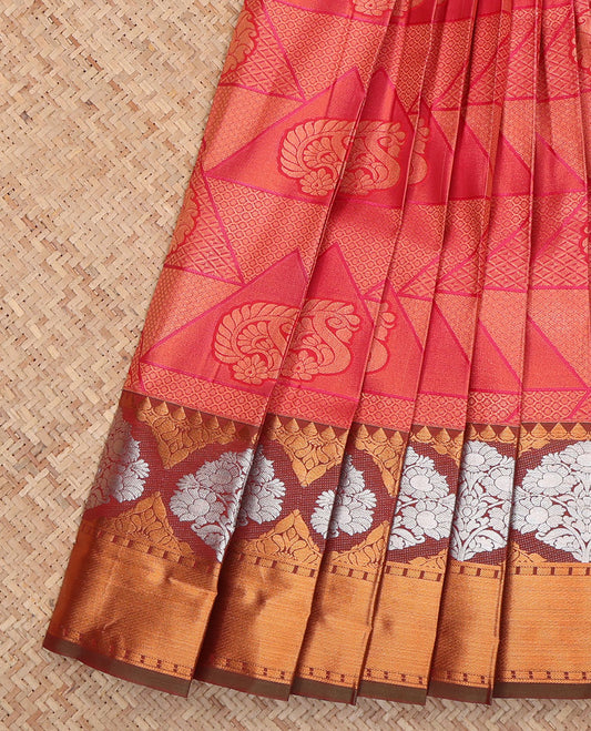 Pink Budget Silk Saree, Gleamed Up with Jacquard Design, a Contrast Traditional Zari Border, Grand Pallu, and a Contrast Blouse