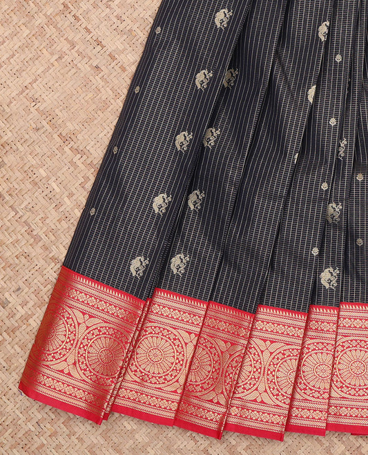 Black Contrast Checks Budget Silk Saree