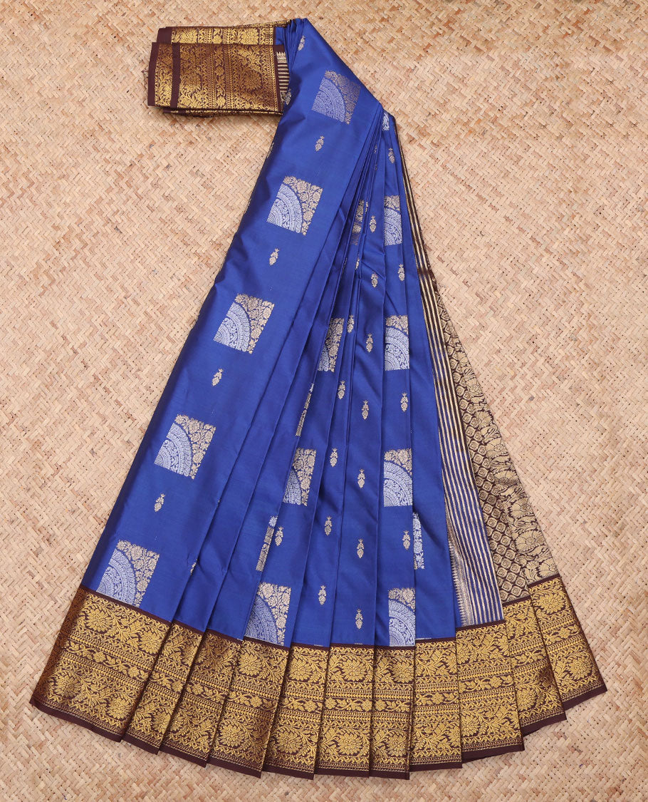 Blue Floral Design Budget Silk Saree