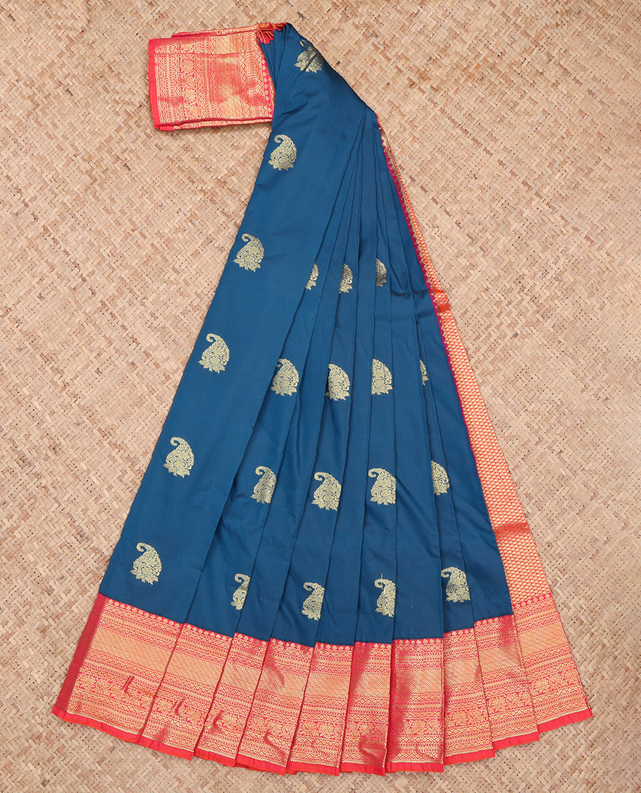 Blue Contrast Paisley Butta Budget Silk Saree