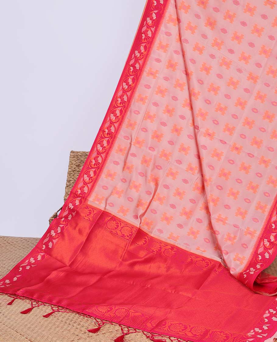 Blue ikkat geometric motifs butter silk saree with contrast floral zari border & intricate floral zari pallu