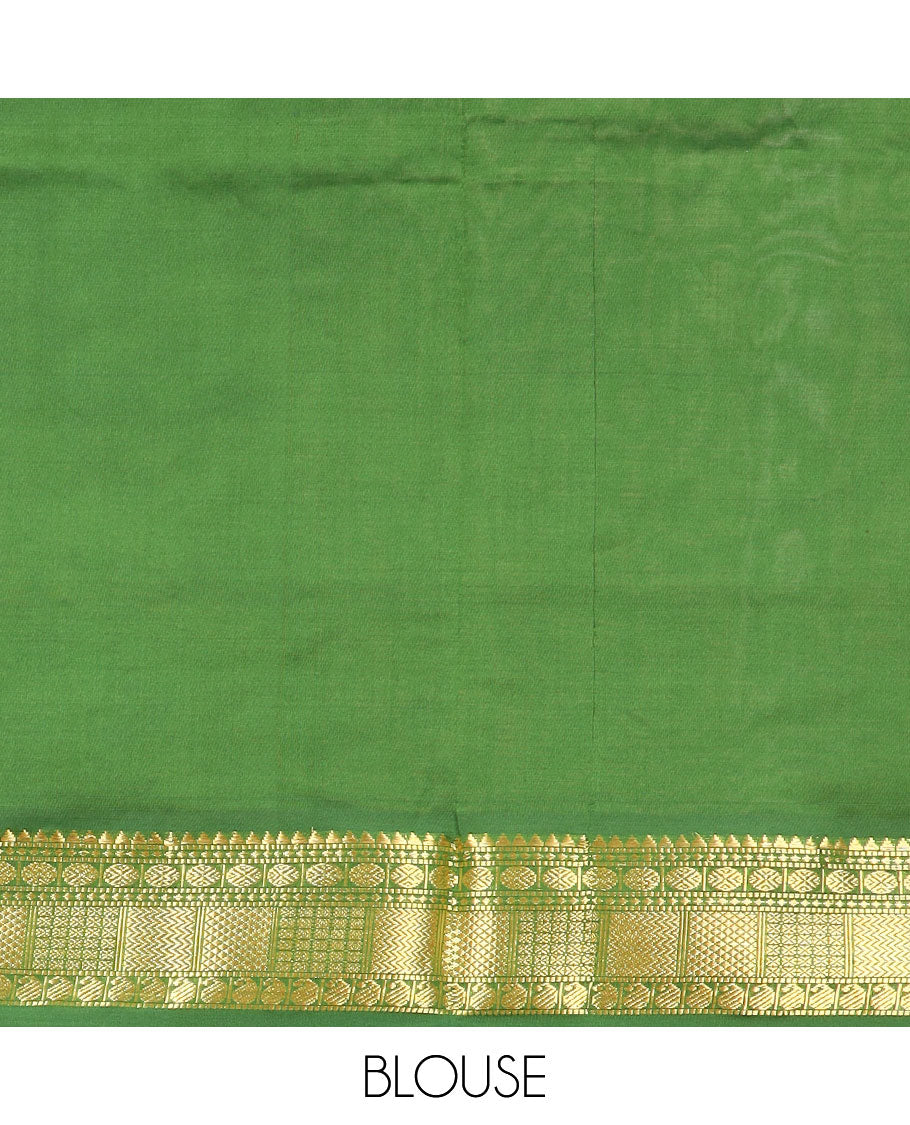 Pink plain poly cotton saree, traditional zari border, and contrast striped pallu