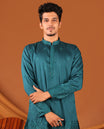 Peacock Blue Sequins and Thread Intricately Embroidered Full-Sleeved Men's Kurta