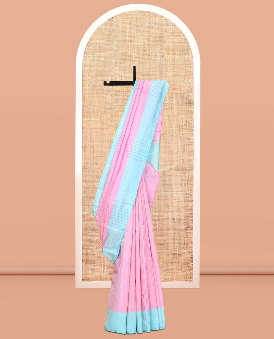 Pink Mayuri Lite Silk Mix Saree, Woven with Stripes and Triangle Buttas, Complemented by a Contrast Triangle Buttas Border, Grand Pallu, and a Contrast Blouse