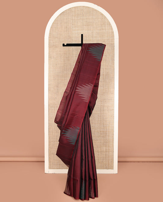 Borderless Maroon Mayuri Lite Silk Mix Saree, Elevated with Stripes and Thazampoo Rekku All Over Its Body, Highlighted Pallu of Stripes, and Paired with a Matching Blouse