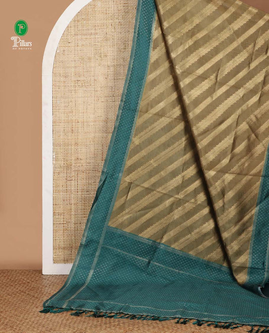Mehendi green golden zari striped burberry silk saree, contrast zari border & pallu features 1000 dobby-style buttas