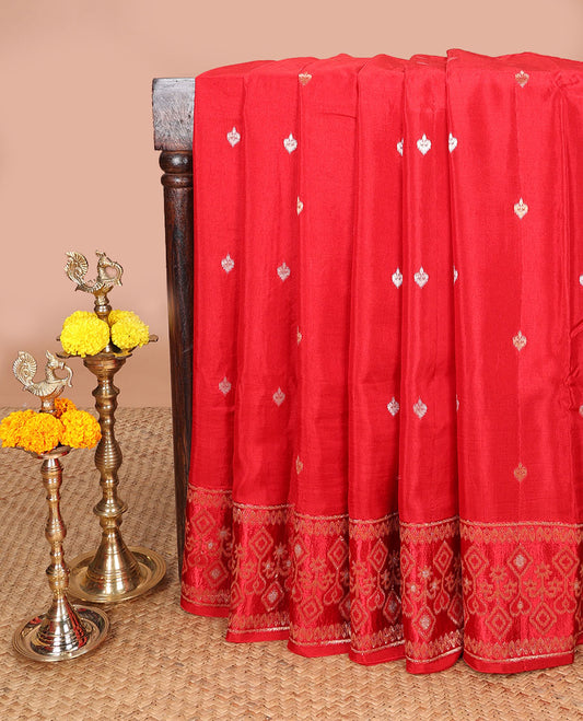 Red patola style zari butta dola silk saree with patola zari design border & rich pallu along with plain blouse