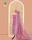 Lavender Organza Crushed Material Churidar Set, Elegantly Bedecked with Floral-Themed Thread Embroidery Top, Comes with a Plain Santoon Bottom, and Is Paired with Organza Crushed Dupatta of Floral Thread Embroidery