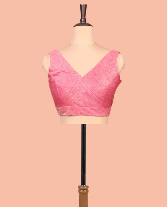 Pink Readymade Blouse Featuring a Front V-Neck, Back V-Neck, and Sleeveless