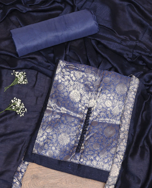 Blue Jacquard Vichitra Silk Material Chudidar Set