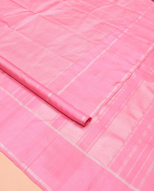 Pink zari checked Kanchipuram silk saree,  zari temple border of stripes, and zari design pallu