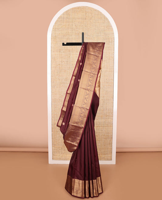 Brown floral buttas vasundhara elite silk saree with self traditional zari design border & floral design pallu