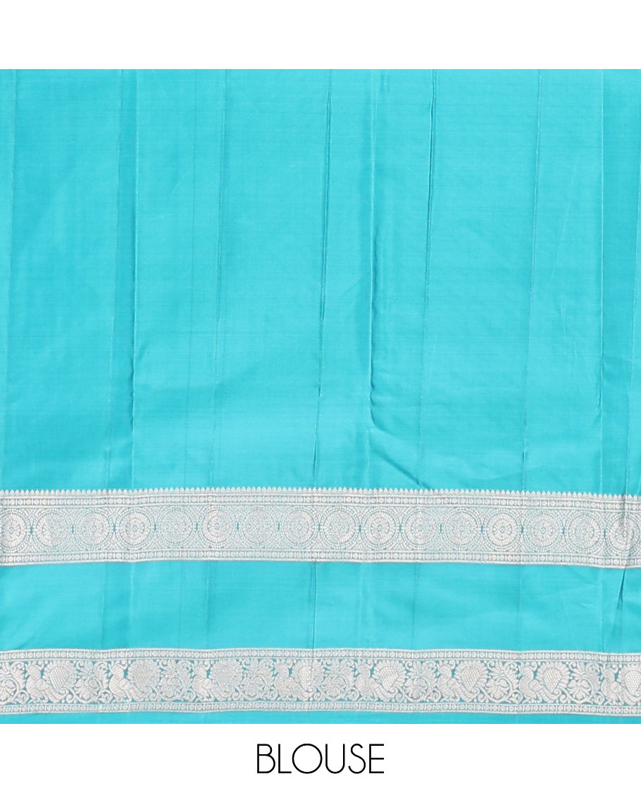 Light purple zari buttas Vasundhara silk mix saree, contrast rettai pettu border of Annam chakram motifs & intricate pallu